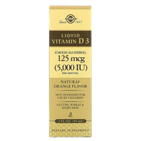 Solgar, Liquid vitamin D3, Жидкий витамин Д3, 125 мкг (5000 МЕ), 59 мл