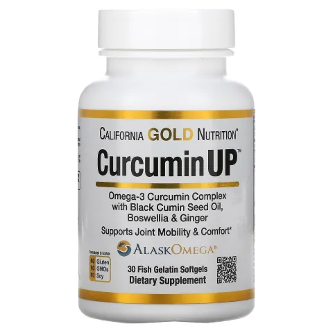 California Gold Nutrition, CurcuminUP, Omega-3 Curcumin kompleksi, harakatchanlik va qo'shma qulaylik, 30 ta baliq jelatin kapsulalari