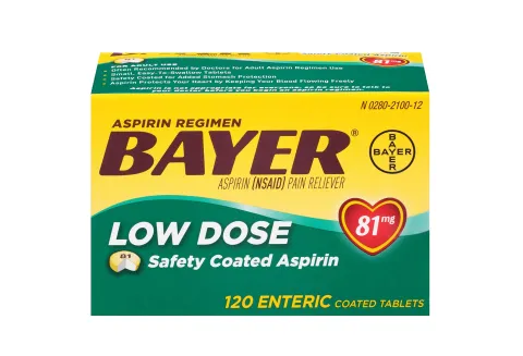 Аспириновая схема Bayer, Таблетки, покрытые кишечнорастворимой оболочкой, 81 мг, болеутоляющее/лихорадочное средство, 120 шт.