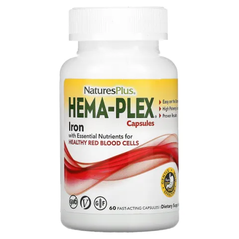 Natures Plus, Hema-Plex, комплекс с железом, 60 капсул быстрого действия