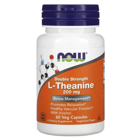 NOW Foods, L-Teanin, 200 mg, 60 Vegetarian kapsulalari