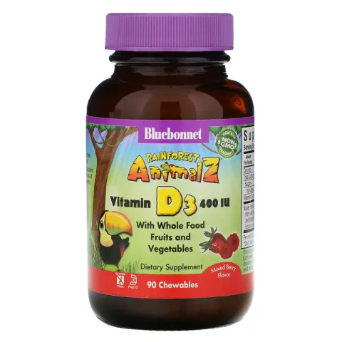 Bluebonnet Nutrition, vitamin D3, витамин Д3, 400 МЕ, 90 жевательных таблеток