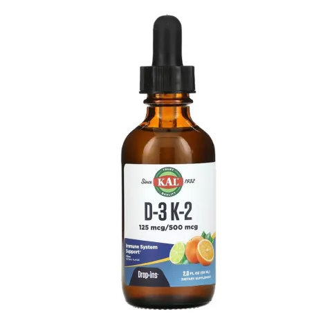 KAL, Витамины D3 и К2 в каплях, vitamin D3+K2 59 мл