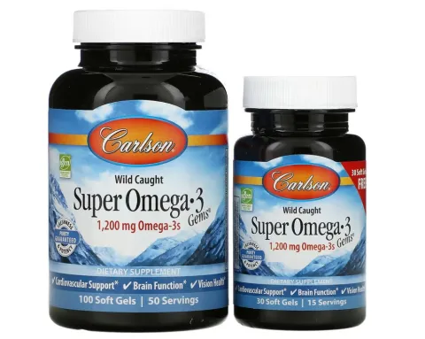 Carlson, Super Omega-3, Супер Омега-3, 1200 мг, 100 + 30 мягких желатиновых капсул
