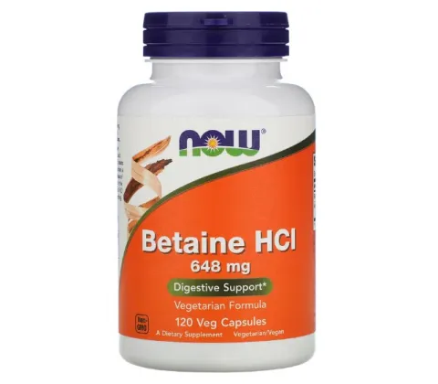 NOW Foods, гидрохлорид бетаина, Betaine HCL, 648 мг, 120 растительных капсул