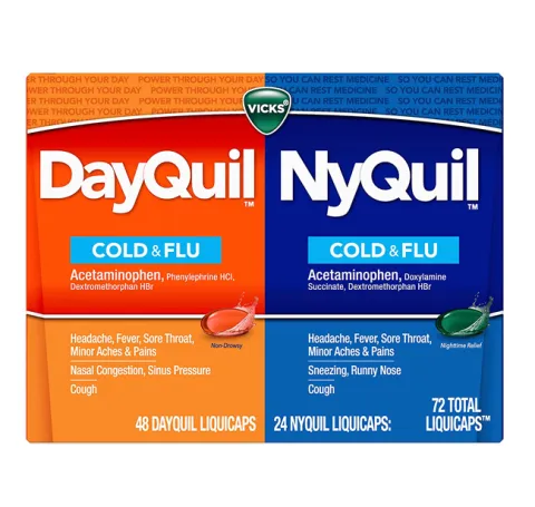 Vicks DayQuil NyQuil, средство от кашля, простуды и гриппа, 72 капсулы