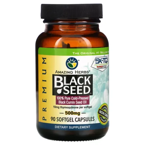Amazing Herbs, Black Seed, Черный тмин, 500 мг, 90 гелевых капсул