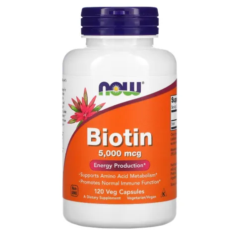 NOW Foods, биотин, biotin, 5000 мкг, 120 вегетарианских капсул