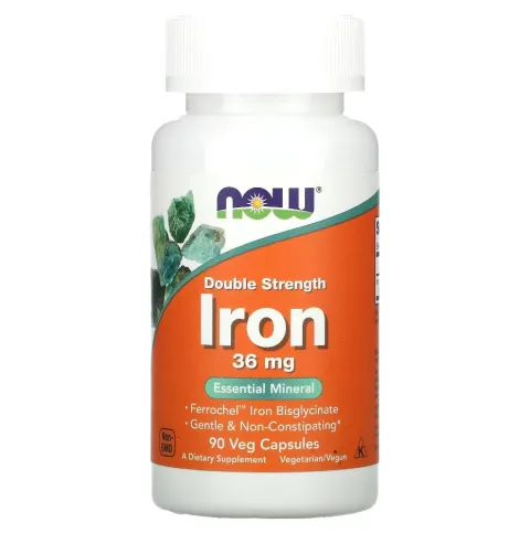 NOW Foods, железо, двойной концентрации, Iron, 36 мг, 90 вегетарианских капсул