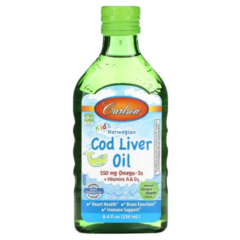 Сarlson, Norvegiya yovvoyi baliq yogi, bolalar baliq yogi, tabiiy yashil olma, 8,4 fl oz (250 ml)