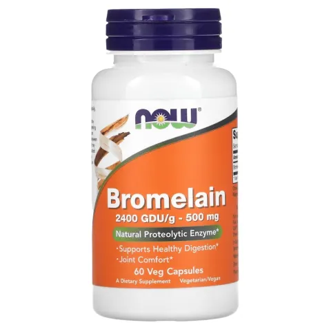 NOW Foods, бромелаин, bromelain, 500 мг, 60 растительных капсул