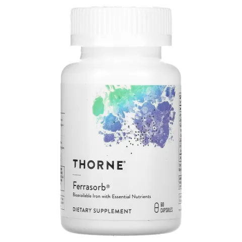 Thorne, Ferrasorb Iron, железо с кофакторами, 60 капсул