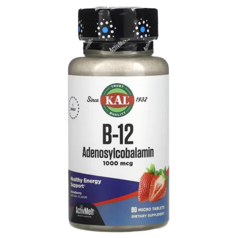 KAL, Аденозилкобаламин B12, Adeosylcobalamin, клубника, 1000 мкг, 90 микротаблеток