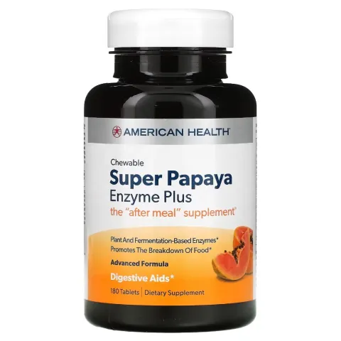 American Health, Super Papaya Enzyme Plus, жевательные таблетки с ферментами, папайя, 180 шт.