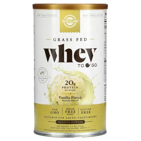 Solgar, Whey To Go, протеиновый порошок, Protein Powder, с ванильным вкусом, 338 г (11,9 унции)