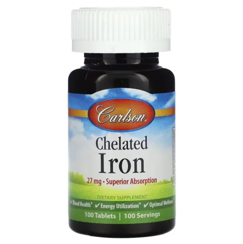 Carlson, Хелатное железо, Chelated Iron, 27 мг, 100 таблеток