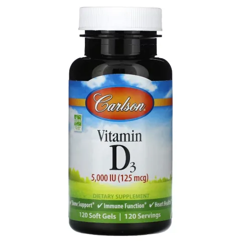 Carlson, Витамин D3, Vitamin D3, 125 мг (5000 МЕ), 120 мягких таблеток