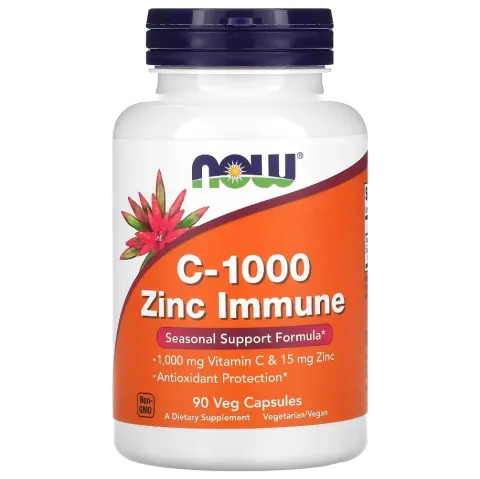 NOW Foods, витамин C-1000 с цинком 15 мг, vitamin C-1000 + Zinc 15 mg, 90 вегетарианских капсул