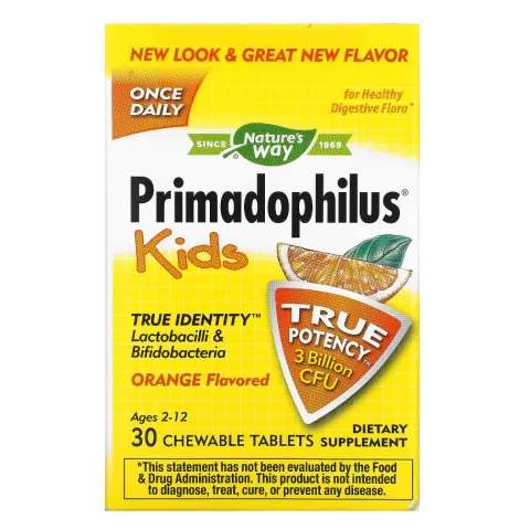 Natures Way, Primadophilus, Primadophilus для детей, вкус апельсина, 3 млрд КОЕ, 30 жевательных таблеток