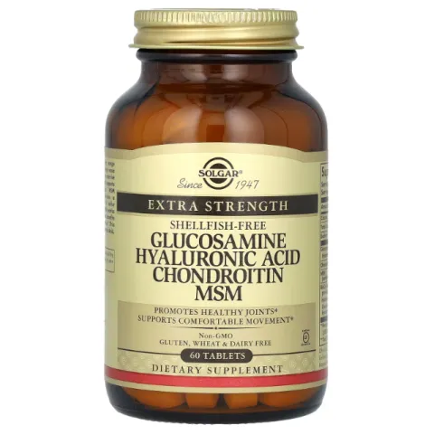 Solgar, глюкозамин, гиалуроновая кислота, хондроитин и МСМ, Glucosamine Hyaluronic Acid Chondroitin MSM, 60 таблеток