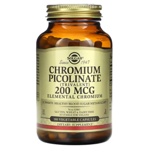 Solgar, Пиколинат хрома, Сhromium Picolinate, 200 мкг, 180 растительных капсул