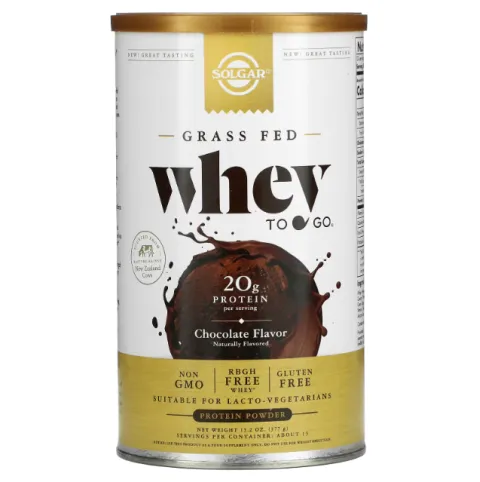 Solgar, Whey To Go, порошок сывороточного протеина, шоколад, 455 г