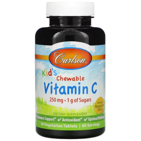 Carlson, Kids vitamin C, жевательный витамин C, 250 мг, 60 вегетарианских таблеток