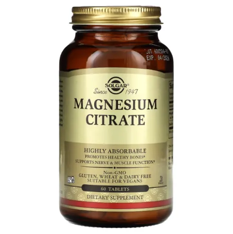 Solgar, Magnesium citrate, Цитрат магния, 60 таблеток