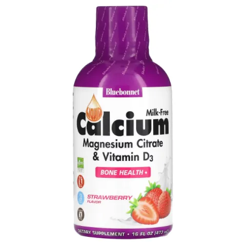Bluebonnet Nutrition, Liquid Calcium, жидкий кальций, магний и витамин D3, клубника, 473 мл