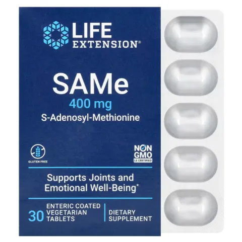 Life Extension, SAMe, S-аденозилметионин, 400 мг, 30 вегетарианских таблеток