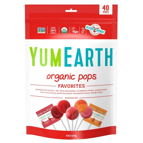 YumEarth, organik lolipoplar, turli xil ta'mlar, 40 dona