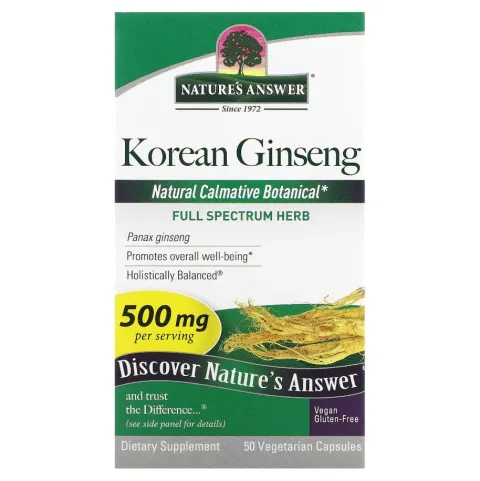 Natures Answer, Koreya ginseng, 500 mg, 50 vegeterian kapsula