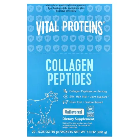 Vital Proteins, Kollagen peptidlari, ta'msiz, 10 g lik 20 ta paketcha