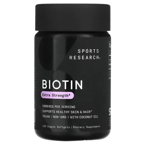 Sports Research, Biotin, 5000 mkg, ekstra kuchli, 120 vegetarian kapsula