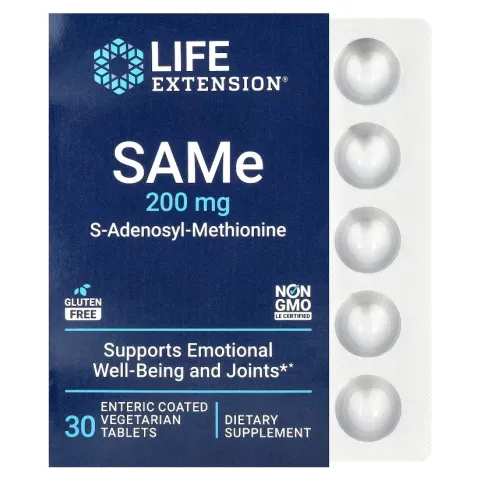 Life Extension, SAMe, S-аденозилметионин, 200 мг, 30 вегетарианских таблеток