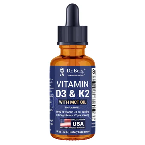 Dr. Berg liquid Vitamin D3 + K2 with Zinc & MCT Oil, жидкий витамин Д3 + К2 (5000 МЕ) с цинком и маслом МСТ, 29,5 мл