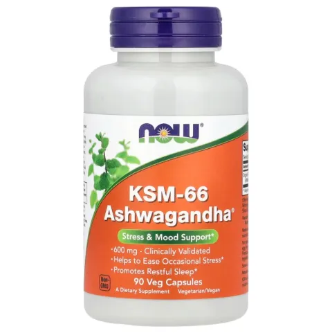 NOW Foods, KSM-66 Ашваганда, 600 мг, 90 растительных капсул
