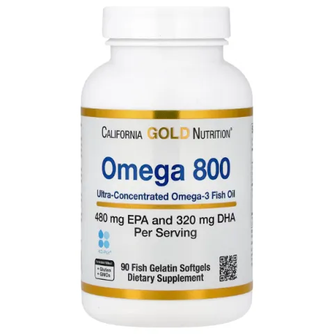 California Gold Nutrition, омега 800, рыбий жир фармацевтической степени чистоты, 80% ЭПК/ДГК, в форме триглицеридов, 1000 мг, 90 капсул из рыбьего желатина