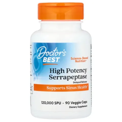 Doctors Best, высокоэффективная серрапептаза, 120 000 SPU, 90 растительных капсул