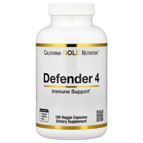 California Gold Nutrition, Immune Support Defender  4, комплекс для укрепления иммунитета, 180 растительных капсул