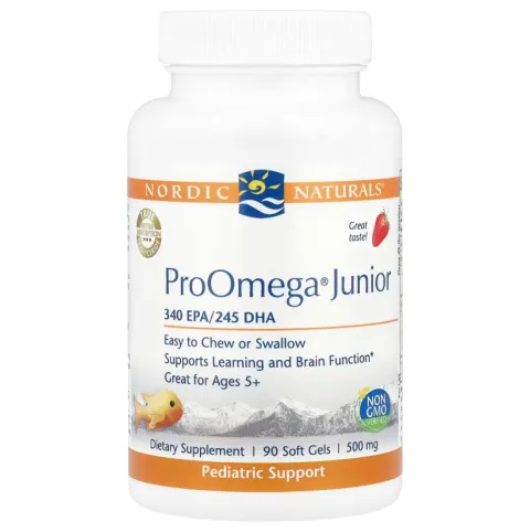 Nordic Naturals, ProOmega Junior 340 мг, для детей от 5 лет, клубника, 90 капсул