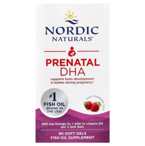 Nordic Naturals, Пренатальная ДГК, Prenatal DHA, клубничный вкус, 90 капсул