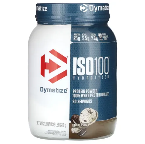 Dymatize ISO100 gidrolizlangan 100% zardob oqsili izolati, pechene va qaymoq, 620 g