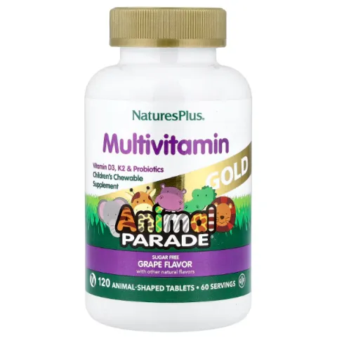 Natures Plus, Animal Parade Gold, мультивитамины для детей, со вкусом винограда, 120 таблеток