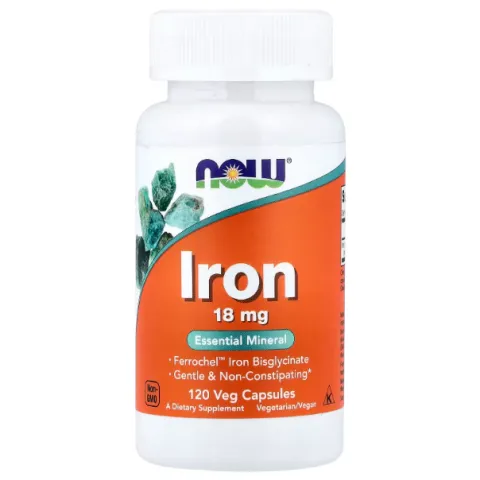 NOW Foods, Iron, железо, 18 мг, 120 растительных капсул