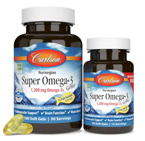 Carlson, Super Omega-3, Супер Омега-3, 1200 мг, 100+30 капсул из рыбного желатина