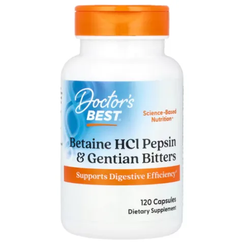 Doctors Best, Betaine HCL, бетаин гидрохлорид + пепсин, 120 капсул