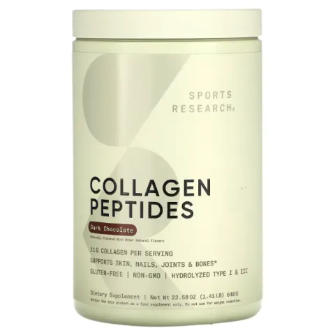 Sports Research, Collagen Peptides, пептиды коллагена, темный шоколад, 640 г