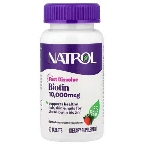 Natrol, Биотин, максимальная эффективность, клубника, 10 000 мкг, 60 таблеток