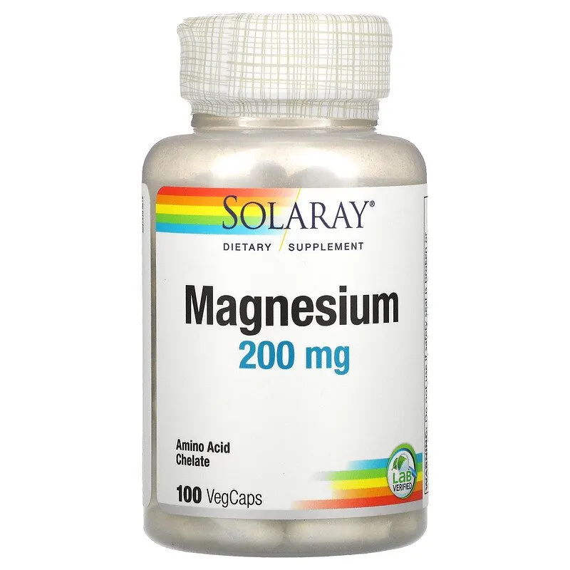Solaray, Magniy, 200 mg, 100 oʻsmlik kapsula